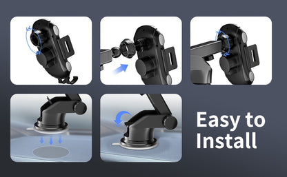 10W Auto-Sensing Car Phone Mount with Wireless Charging Clamp, Vent Clip and Suction-Style Base