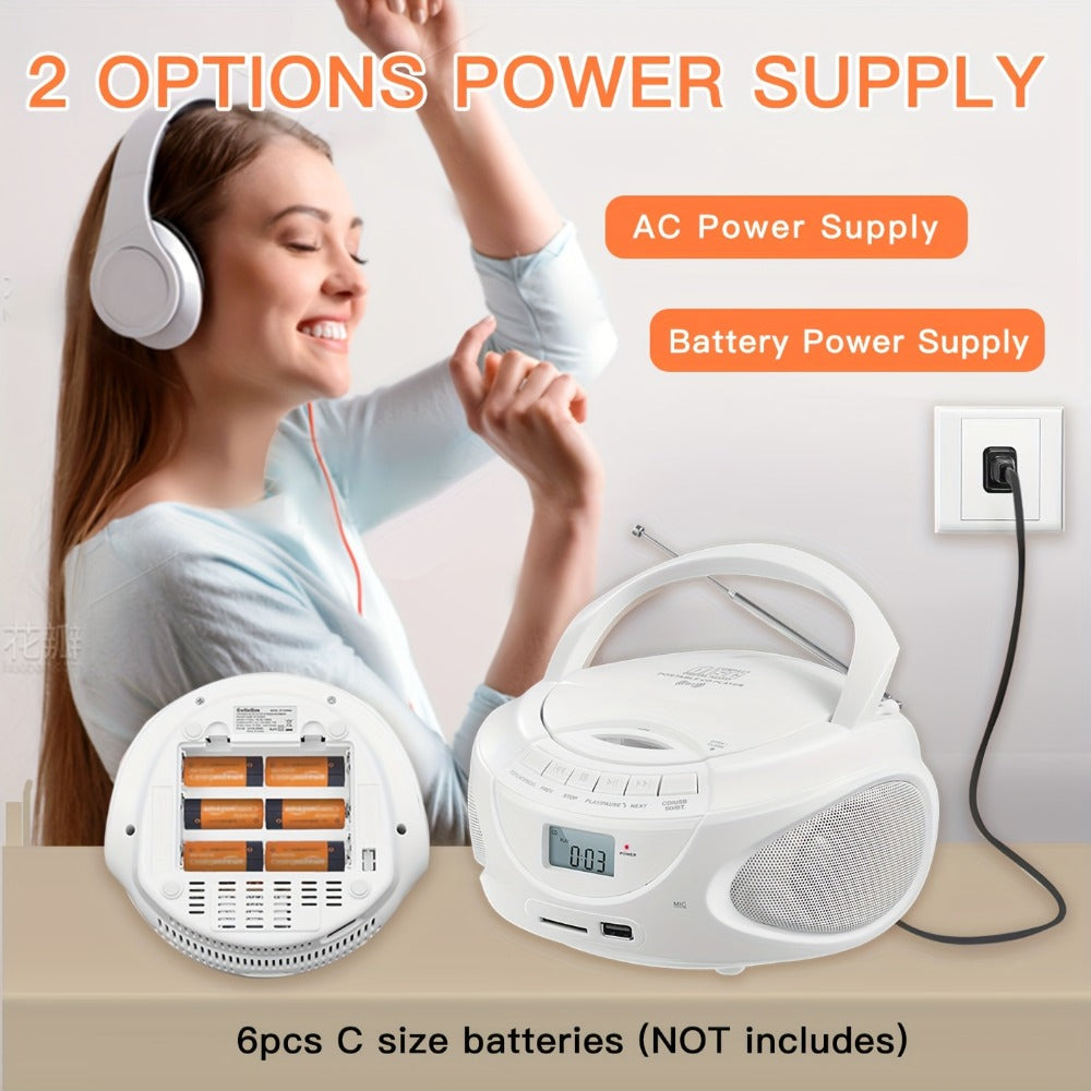 Portable CD Player Boombox with AM FM Radio Dual Stereo Speakers, Aux Input USB TF Card MP3 Player