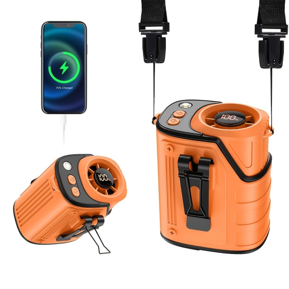 Portable Fan 3600mAh Three-in-One Waist Clip Model with Adjustable Speeds, LED Light and Digital Display