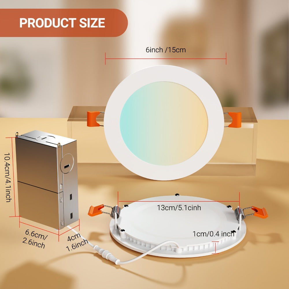 LED Recessed Ceiling Light 6 Inch 24/72 Pack 5CCT 2700K-5000K Dimmable Ultra-Thin Wafer for Home Cooking, Dining and Outdoor Meals