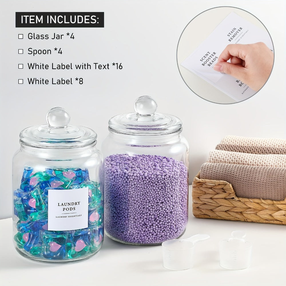 Airtight Glass Jars with Lids Labels and Spoons Half Gallon Storage Canisters for Laundry Detergent Pods Scent Booster Beads Kitchen Pantry