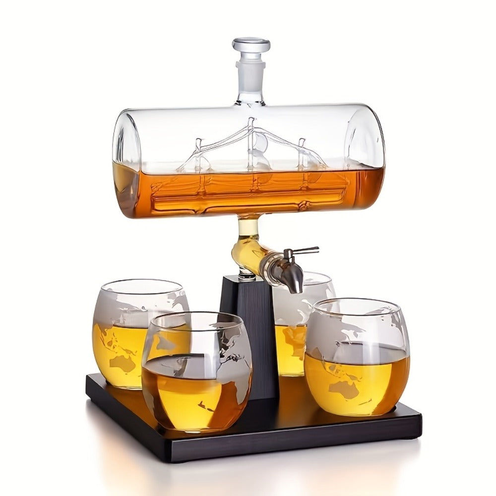 Whiskey Decanter Set 1000ml with 4 Spherical Glasses, Crystal Clear Liquor Decanter Pourer for Whiskey Wine Bourbon Scotch