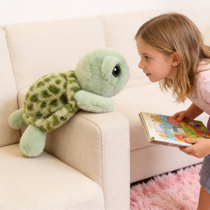 Stuffed Animal Big-Eye Turtle Pillow in 15.75-Inch Size with Melancholy Face and Soft Plush Fabric