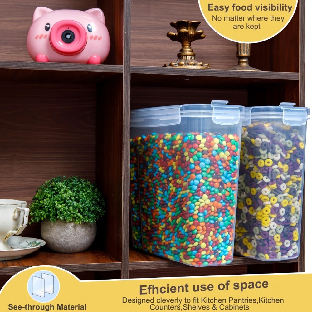 Food Storage Container Four-Pack with 4L Clear Pantry Canisters, Pour-Spout Lids, Labels and Marker