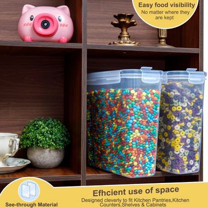 Food Storage Container Four-Pack with 4L Clear Pantry Canisters, Pour-Spout Lids, Labels and Marker