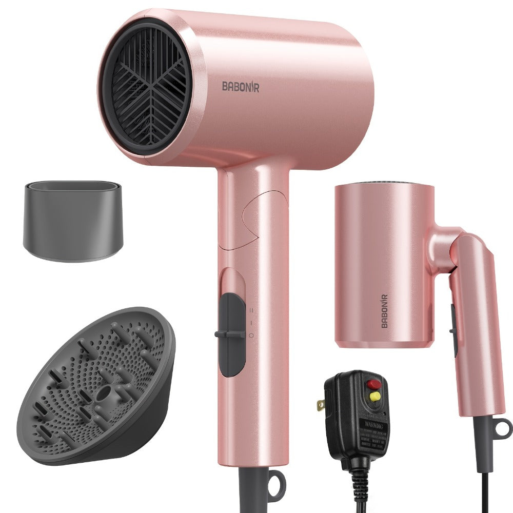 1875W Ionic Travel Hair Dryer Foldable with Diffuser & Concentrator Nozzle – Brushless Motor, 3 Heat Settings, 2 Speeds