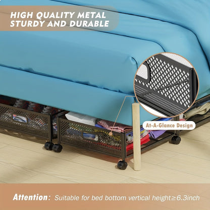 Low-Profile Metal Under-Bed Storage Cart with Four Swivel Wheels, Side Handles and 23.6-Inch Frame