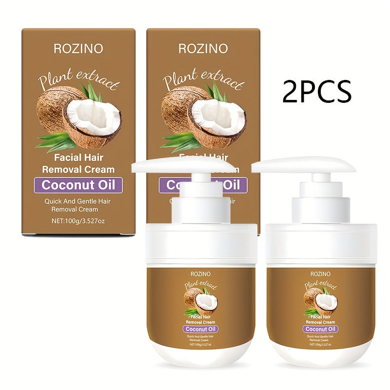 Hair Removal Cream ROZINO Coconut Oil 100g Two-Pack Pump Jars with Cartons for External Body Grooming
