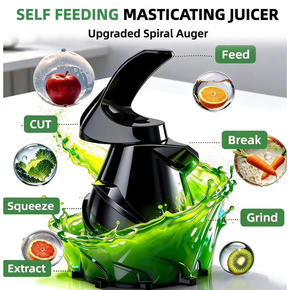 Masticating Juicer Cold Press - 4.25" Wide Feed Chute Auto-Feed Slow Juicer for Whole Fruits & Vegetables