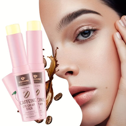 Two-Piece Caffeine-Labeled Eye Cream Stick Set with Coordinated Peach-Print Twist-Up Tube Design