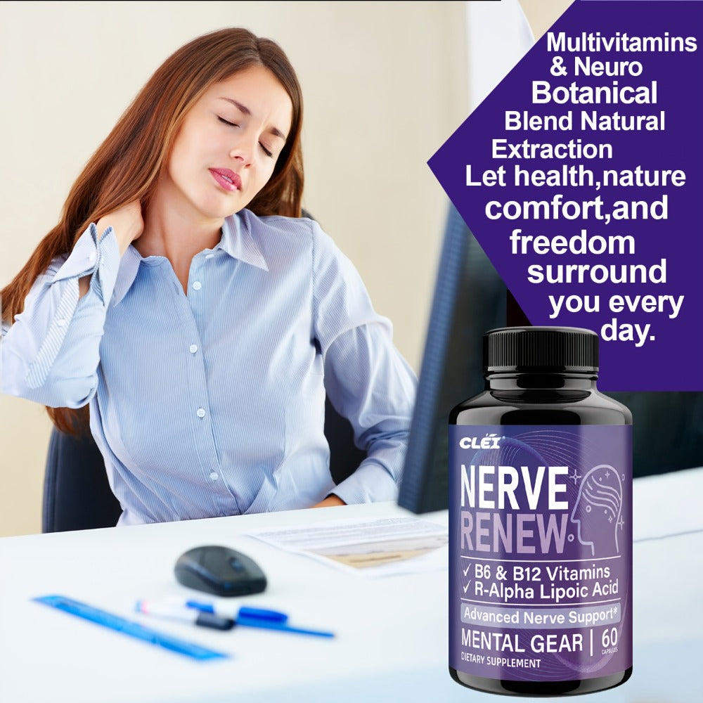 Nerve Renew Capsules with Vitamin B Complex & R-Alpha Lipoic Acid, Neuro Botanical Antioxidant Blend for Nerve Health
