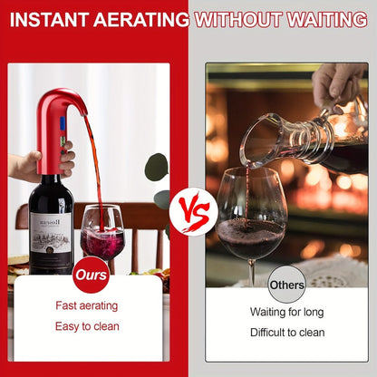 Electric Wine Aerator and Dispenser with Red or Black Housing, Three Checkout Configurations and Pictured Accessories
