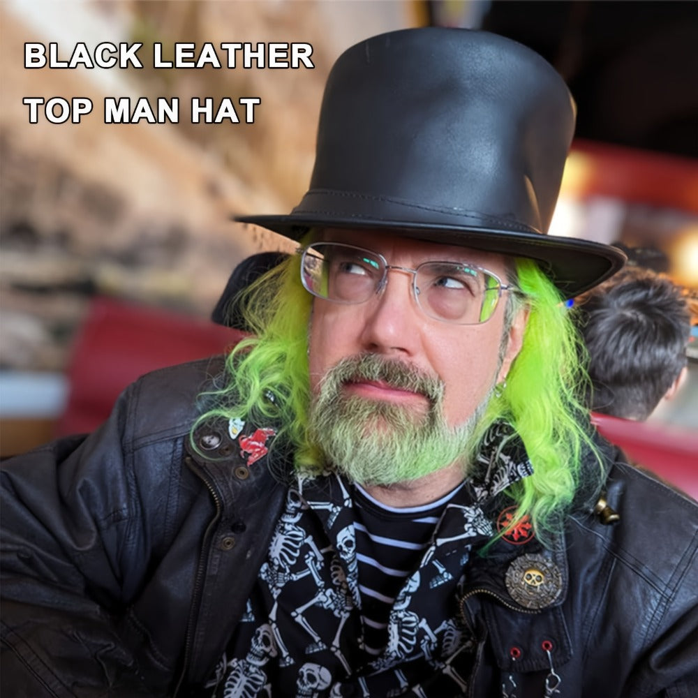 Genuine Leather Top Hat Steampunk – Shapeable Wide Brim Gentleman Hat for Men Women, Halloween Costume Topper, Deadman Victorian Derby Hat