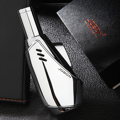 JOBON Angled-Body Torch Lighter with Cigar Punch, Side Ignition Switch and Silver Gift Box