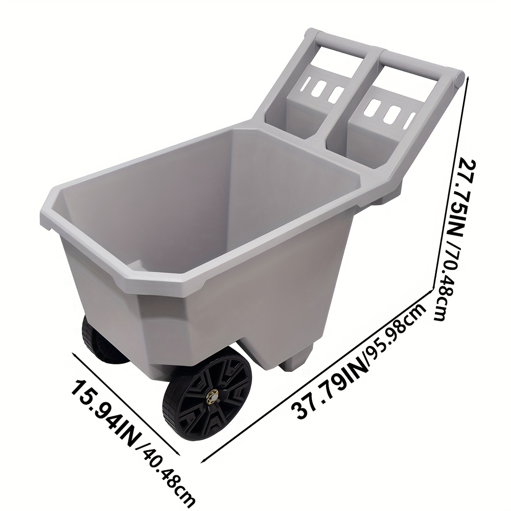 Wheelbarrow 2-Wheel Yard Cart, Push Pull Design with 9-Inch Solid Wheels, Trash & Garden Cart, Gray