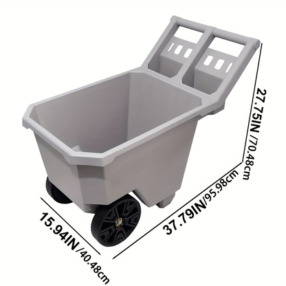 Wheelbarrow 2-Wheel Yard Cart, Push Pull Design with 9-Inch Solid Wheels, Trash & Garden Cart, Gray