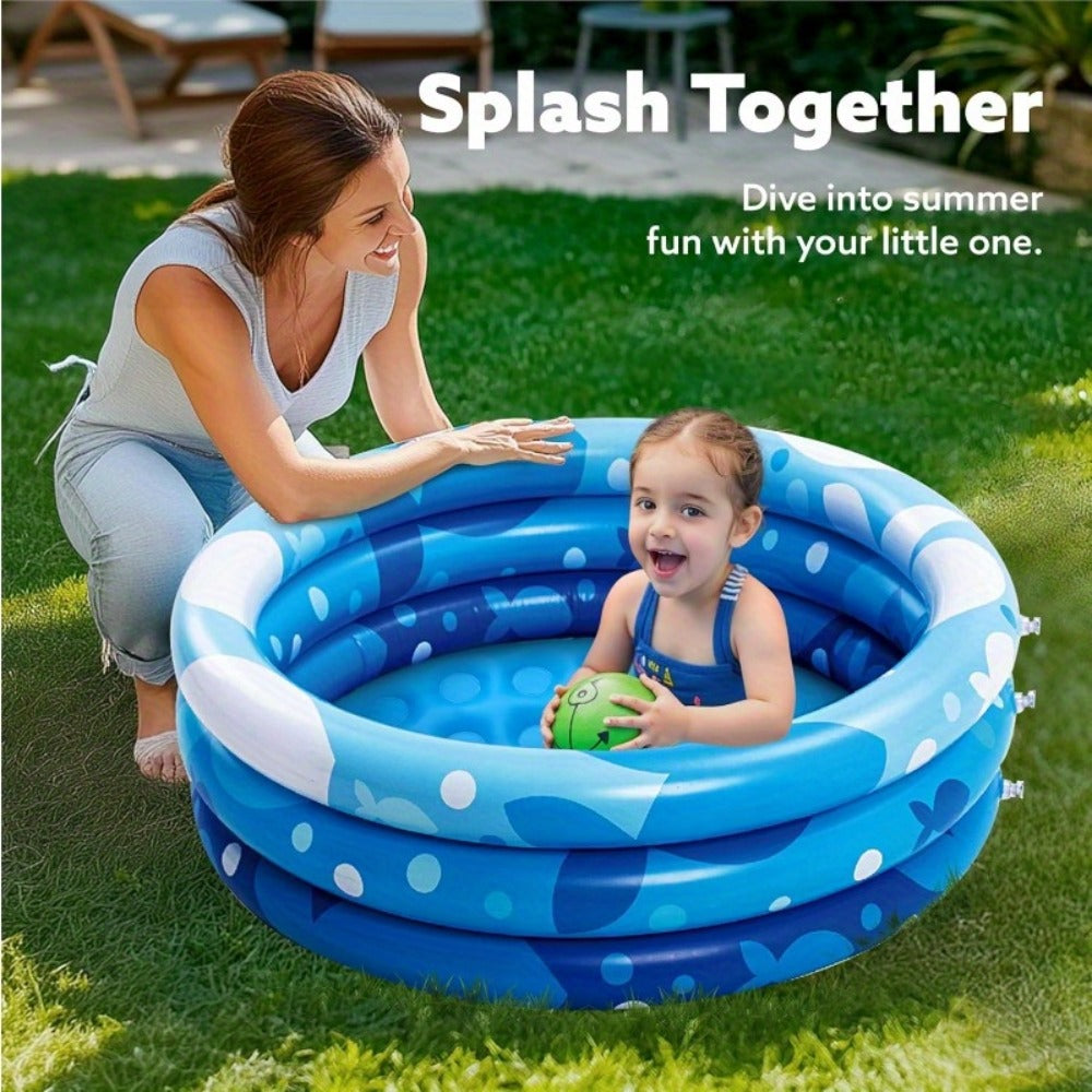 Whale Inflatable Kiddie Pool 34 Inch for Toddlers & Dogs, 3-Ring Ocean Pattern Baby Pool, Portable Backyard Water Play Pit