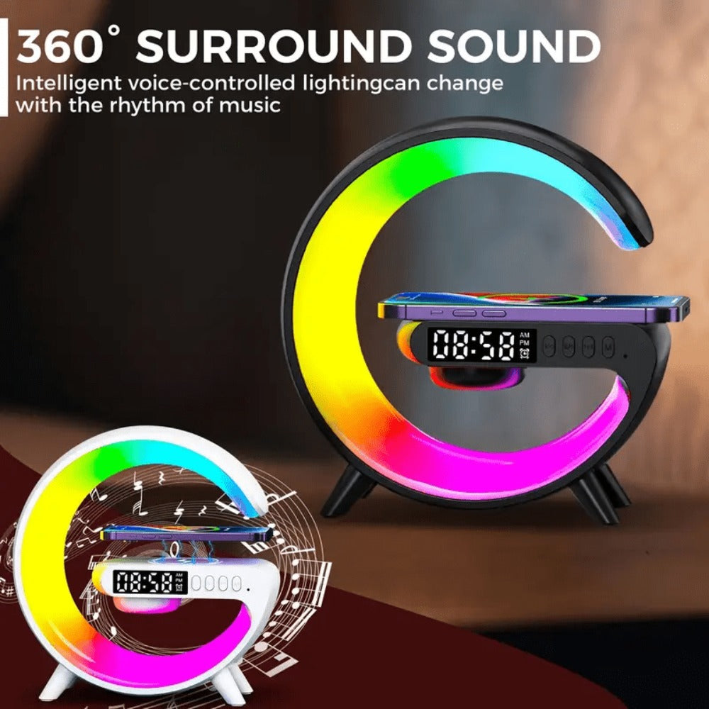 Wireless Speaker Sunrise Alarm Clock with RGB Rhythm Night Light and Fast Wireless Charging in Black or White