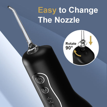 Water Flosser Cordless Black 300ml Oral Irrigator with Four Modes, Four Nozzles, 700mAh Battery, USB Charging and IPX7 Rating