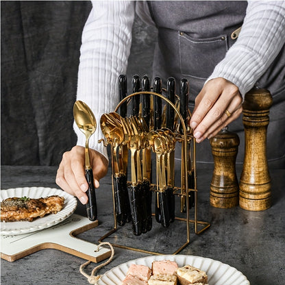 Marble Pattern Cutlery Set 24pcs – Dinner Forks Soup Spoons Teaspoons for Home Hotel Restaurant