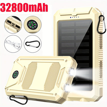 Solar Power Bank, 32800mAh or 38800mAh Wireless Charger with Up to Six Outputs, Dual Lights and Cable Options
