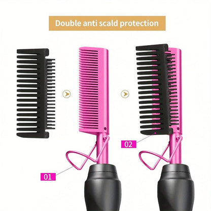 Electric Hot Comb Hair Styling Tool with Ceramic Heater, Holder, Two Clips and Five Color Options