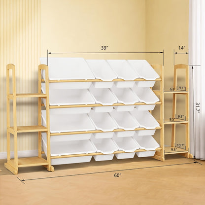 Kids Storage Organizer with 12 Bins and Bookshelf - Wooden Toy Chest Cubby Unit for Playroom Bedroom