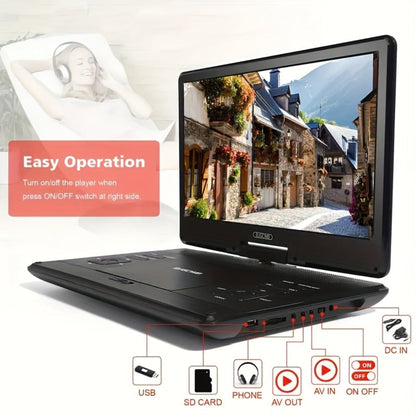 Portable DVD Player 14.1 Inch HD Screen, AV IN/OUT Sync TV & Projector, 270° Rotating Screen, Region Free