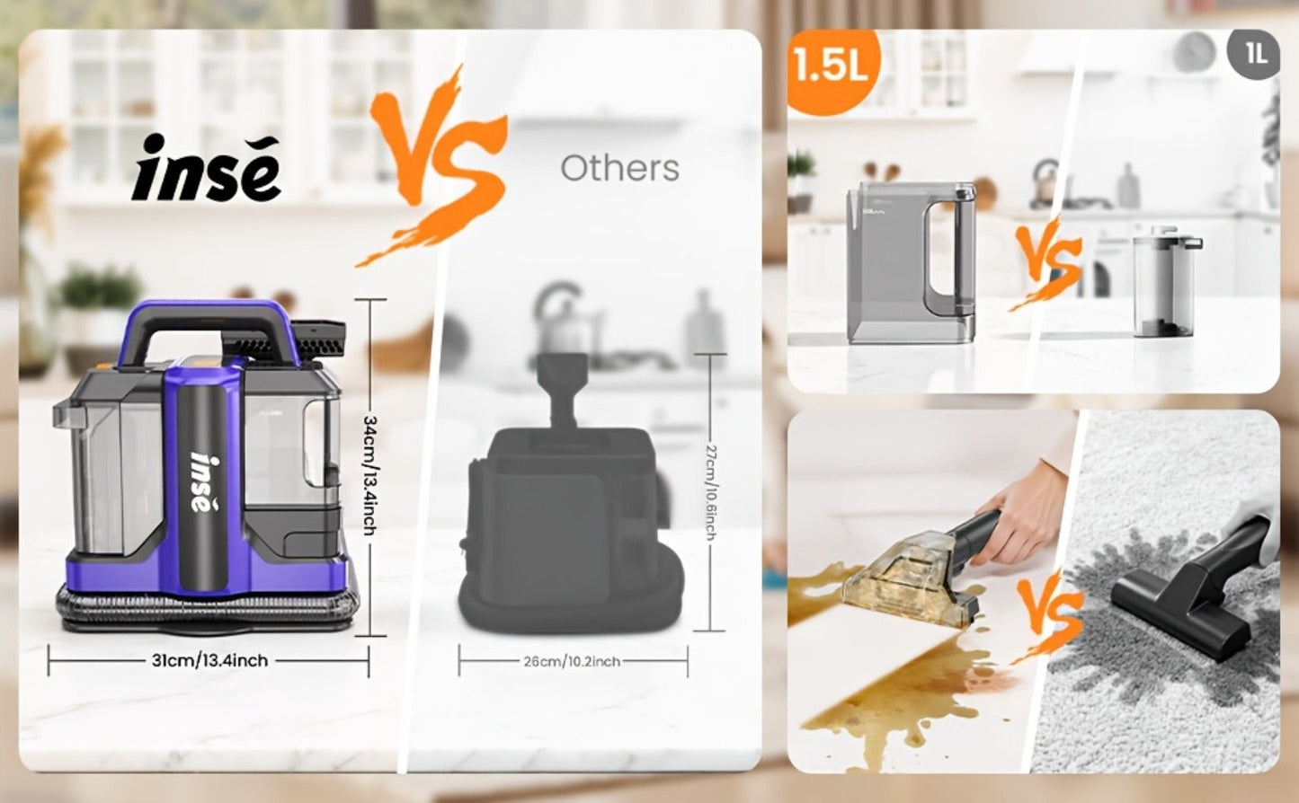 Portable Spot Cleaner for Carpet & Upholstery, Dual Brush Power Suction Stain Remover with Multifunctional Tools