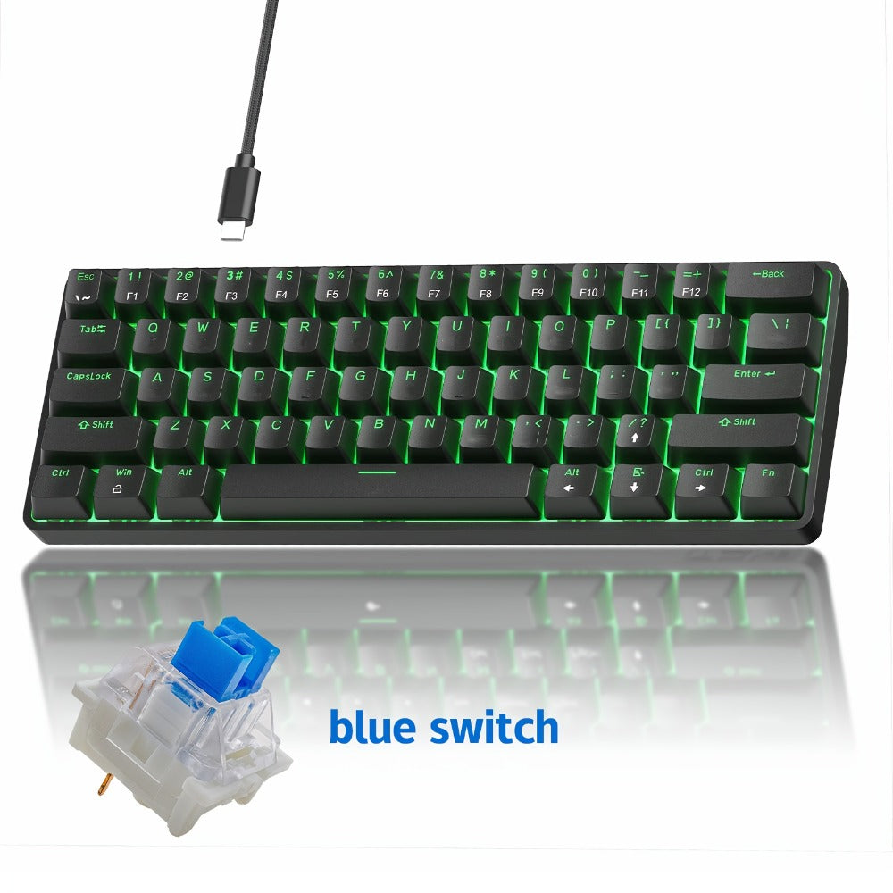 Mechanical Keyboard 61-Key Wired Hot-Swap Layout with Red or Blue Switches, RGB Backlighting and Six Color Options