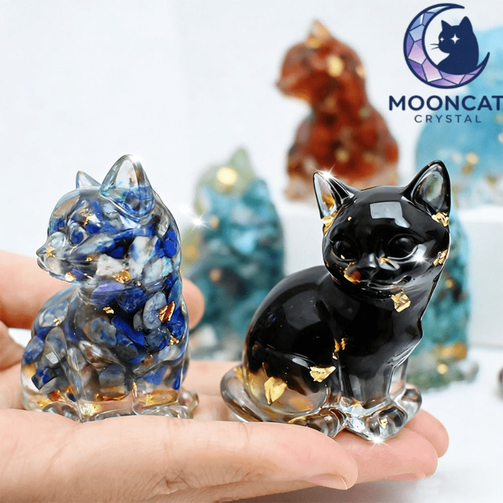 Standing Cat Figurine Set with Eight Crystal-Resin Figures in Random Mixed Colors, Approximately 4cm High