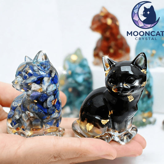 Standing Cat Figurine Set with Eight Crystal-Resin Figures in Random Mixed Colors, Approximately 4cm High