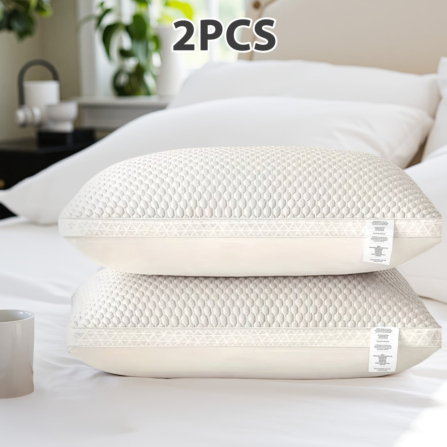 Bed Pillow Set of 2 Queen-Size Blue or Gray Pillows with 29 x 18.9-Inch Profile and Washable Cover