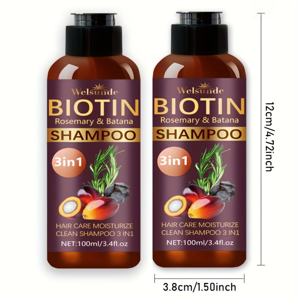 Biotin & Batana Oil Shampoo 2-Pack with Rosemary Extract – 3-in-1 Deep Moisture, Scalp Revitalizer & Damaged Hair Repair