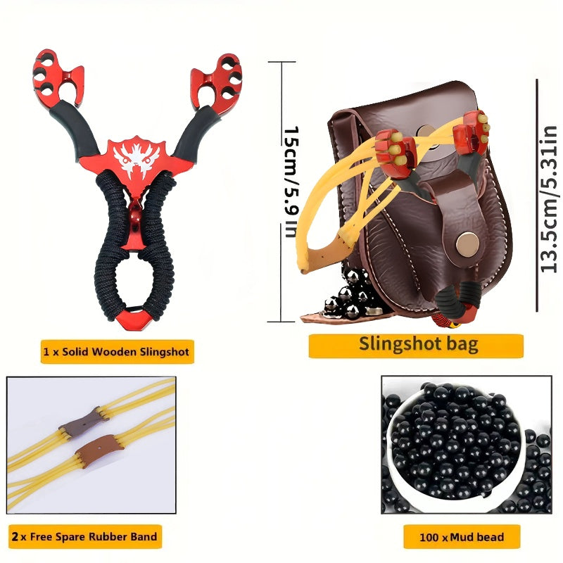 Stainless Steel Precision Slingshot Set – Heavy-Duty Hunting Slingshot with Ergonomic Non-Slip Grip & Golden Accents | Wolf Style Catapult