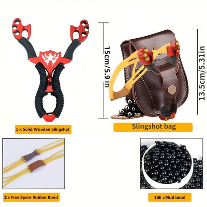 Stainless Steel Precision Slingshot Set – Heavy-Duty Hunting Slingshot with Ergonomic Non-Slip Grip & Golden Accents | Wolf Style Catapult