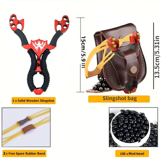 Stainless Steel Precision Slingshot Set – Heavy-Duty Hunting Slingshot with Ergonomic Non-Slip Grip & Golden Accents | Wolf Style Catapult