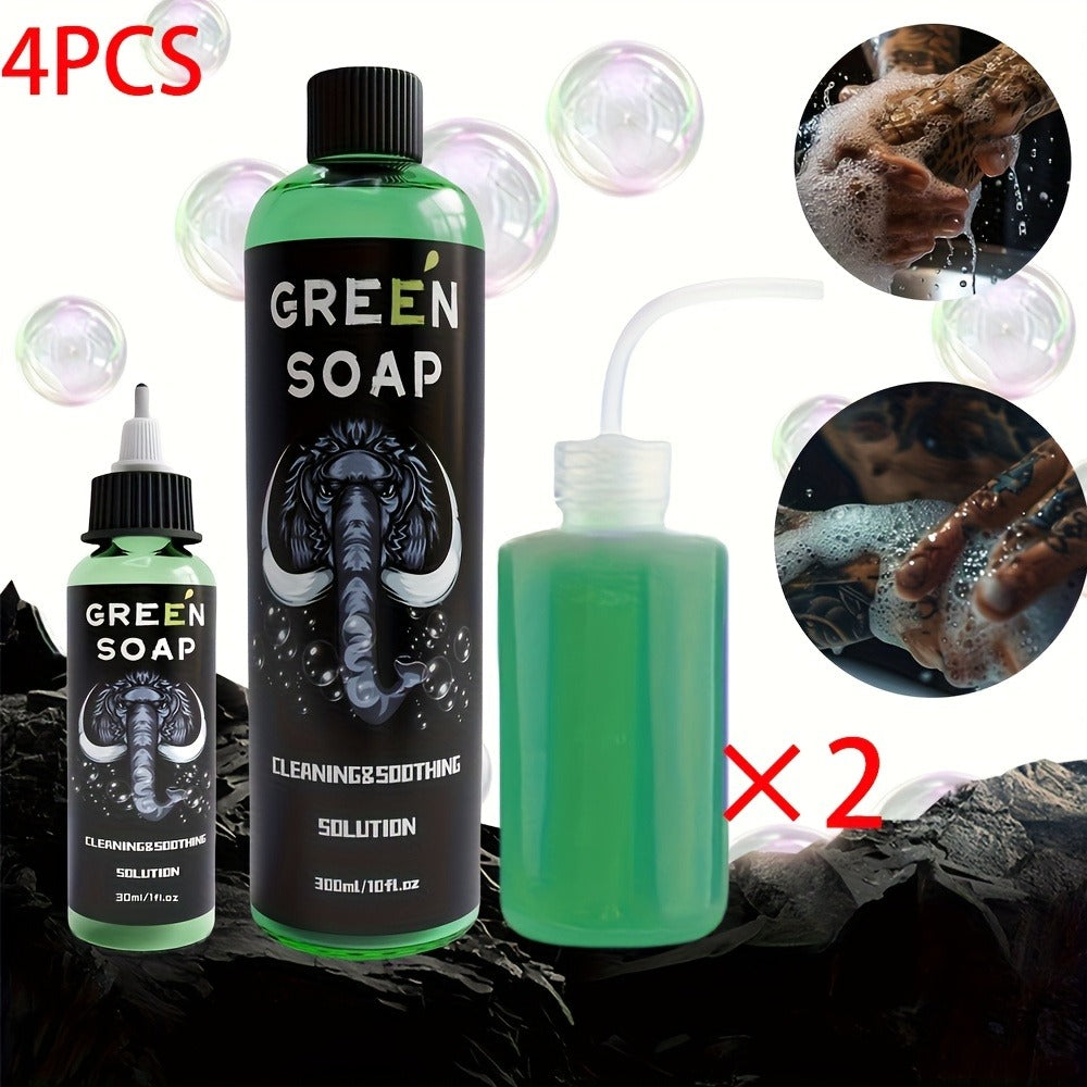 Tattoo Green Soap Kit Cleansing Solution with Squeeze Bottle – Green and Blue Tattoo Soap for Artists, Safe Color Foam Moisturizing Formula