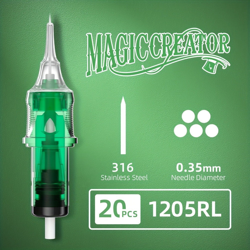 Tattoo Cartridge Needles with MAGICCREATOR Label, 20-Piece Box with 25 RL RS CM M1 Options