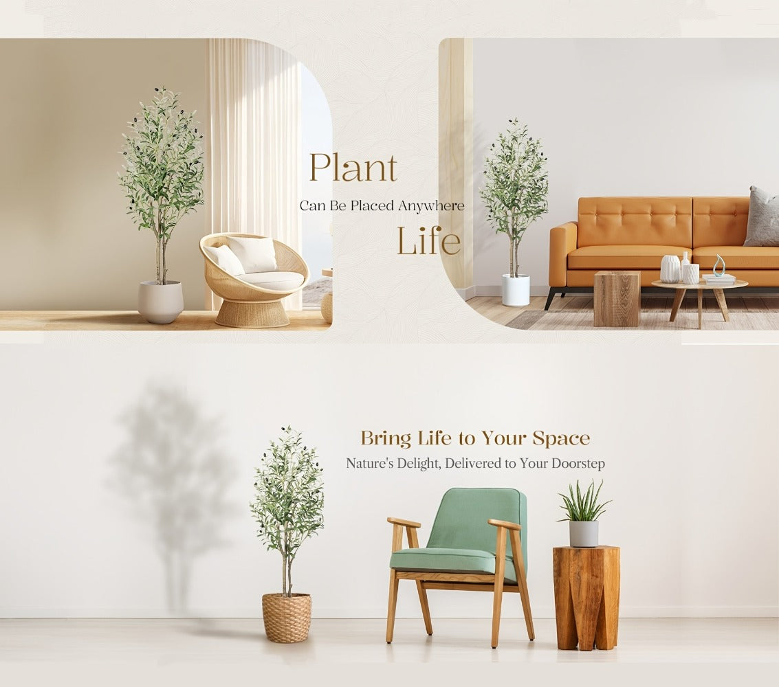 Full-Canopy Artificial Olive Tree with 4, 5, 6 or 7 ft Height Options, Decorative Fruit and Potted Base