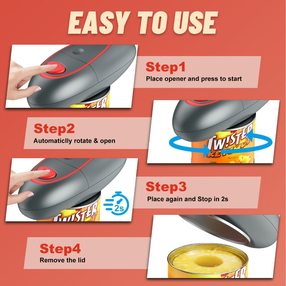 Electric Can Opener One-Touch Automatic – Smooth Edge Battery Operated Handheld Opener for All Can Sizes, Best Kitchen Gadget for Seniors