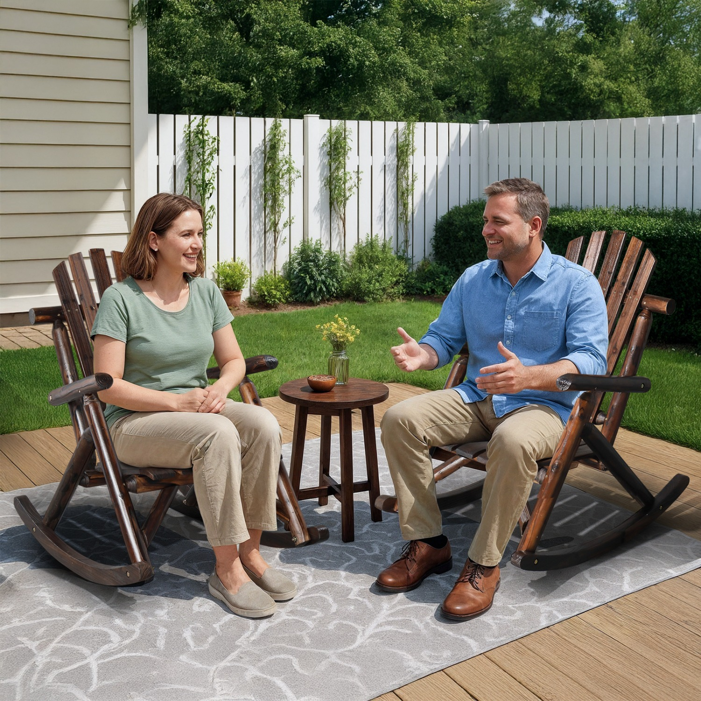 Patio Cedar Rocking Chair 26" Fan-Shaped Backrest Outdoor Rocker for Garden Poolside Patio