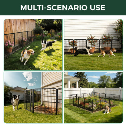 Dog Playpen with Gate – Heavy Duty Metal Pet Exercise Pen for Large Medium Small Dogs, 8/16/24/32/48 Panels, 24/32/40/45/50 Inch Height