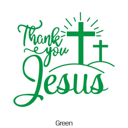 Thank You Jesus Cross Vinyl Decal Set, Four-Piece Design in Seven Colors for Vehicle Windows and Body Panels