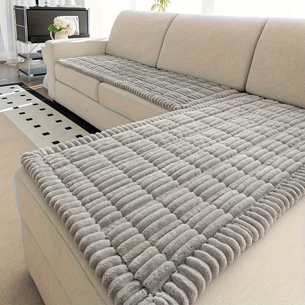 Sofa Cover Two-Piece Corduroy Jacquard Set with 28 x 59 and 28 x 83-Inch Panels in Four Colors