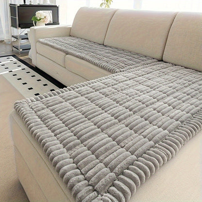 Sofa Cover Two-Piece Corduroy Jacquard Set with 28 x 59 and 28 x 83-Inch Panels in Four Colors