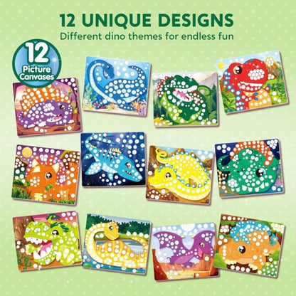 Dinosaur Dot Sticker Art Kit with 12 Picture Canvases and More Than 1, 400 Colored Dot Stickers