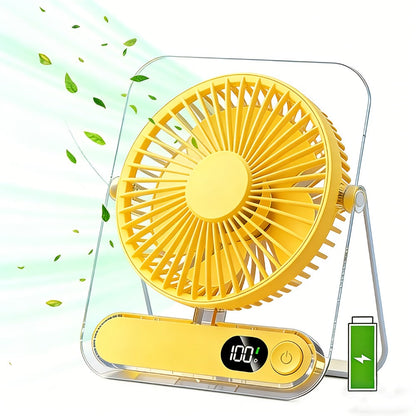 Portable USB Desktop Fan 3000mAh Battery, Ultra-Quiet 5-Speed Foldable Fan with 180° Adjustable Tilt and Digital Power Display