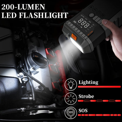 Jump Starter Power Bank 10000A 4-in-1 with 150 PSI Air Compressor LED Emergency Light USB Charging for Garden, Patio and Yard Use