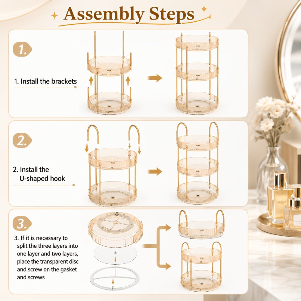 360 Rotating Makeup Organizer Skincare Storage Rack – Multi-Layer Detachable Cosmetic Organizer for Perfume, Lipstick, Skincare